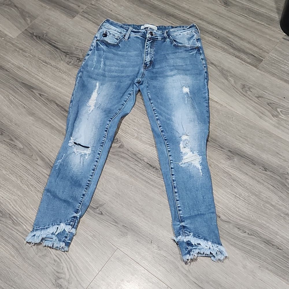 KanCan Destroyed Raw Hem Ankle High Waisted Jeans